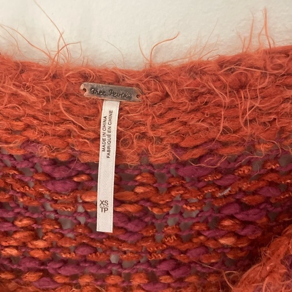 Free People Linus Fuzzy Orange Striped Pullover V Neck Sweater Size XS - Picture 3 of 9